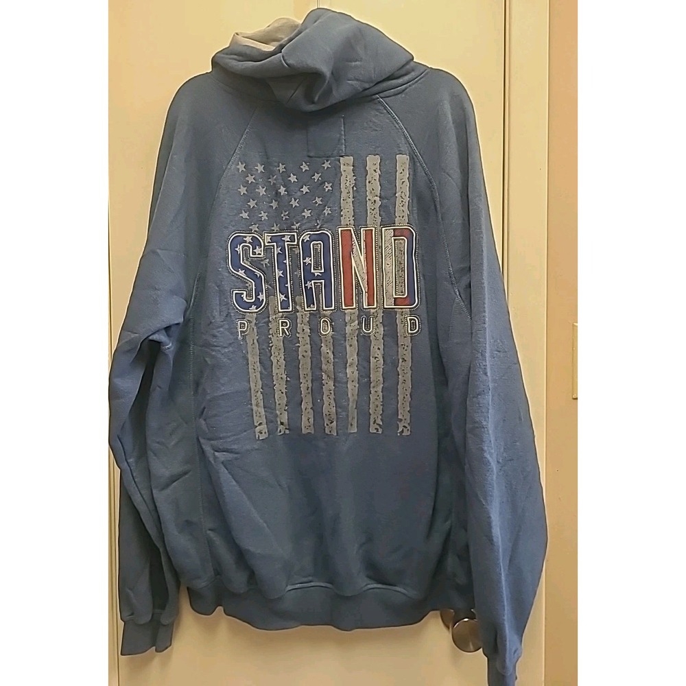 Buck Wear Men's‎ Hoodie Blue Size XXL USA Flag Sweatshirt Sweater Stand Proud